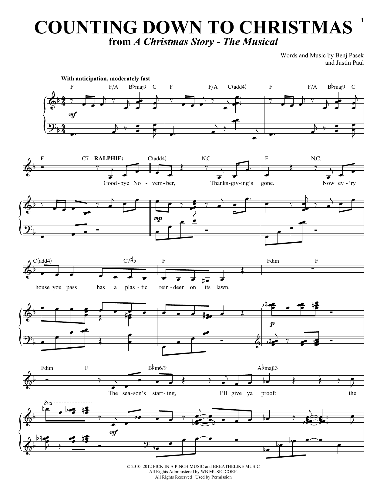 Justin Paul Counting Down To Christmas Sheet Music Notes & Chords for Piano & Vocal - Download or Print PDF