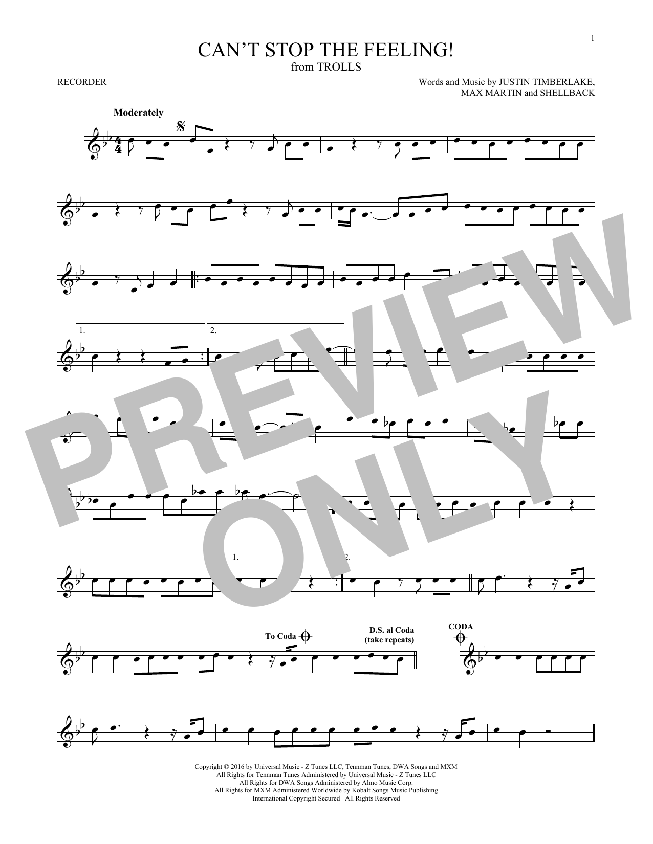 Justin Timberlake Can't Stop The Feeling! (from Trolls) Sheet Music Notes & Chords for French Horn Solo - Download or Print PDF