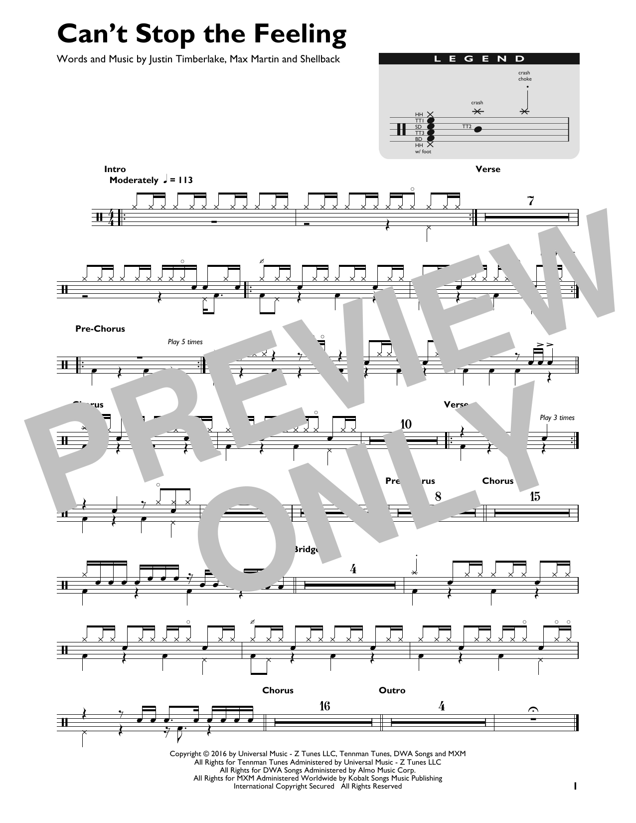 Justin Timberlake Can't Stop The Feeling! Sheet Music Notes & Chords for Vibraphone Solo - Download or Print PDF