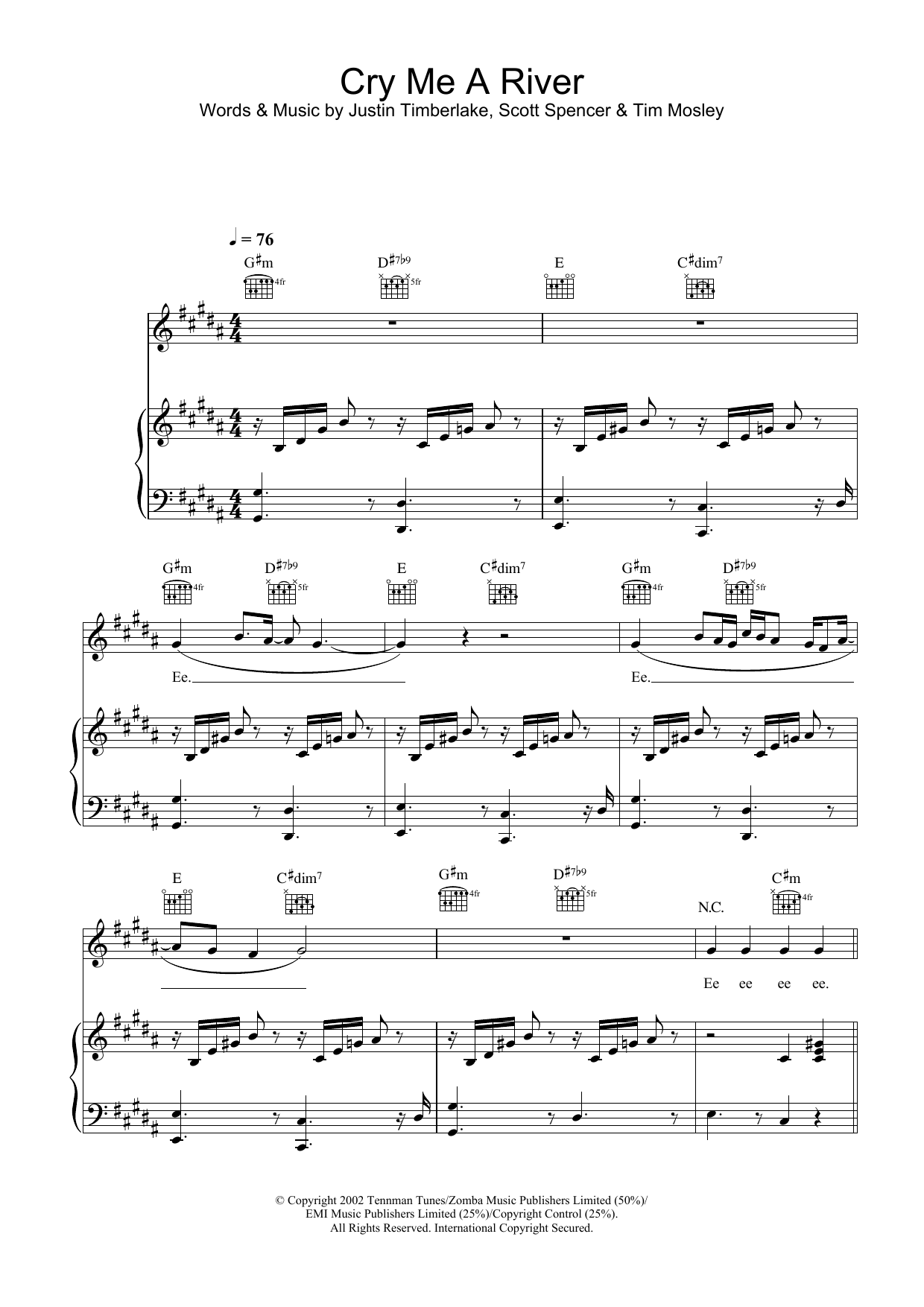 Justin Timberlake Cry Me A River Sheet Music Notes & Chords for Voice - Download or Print PDF