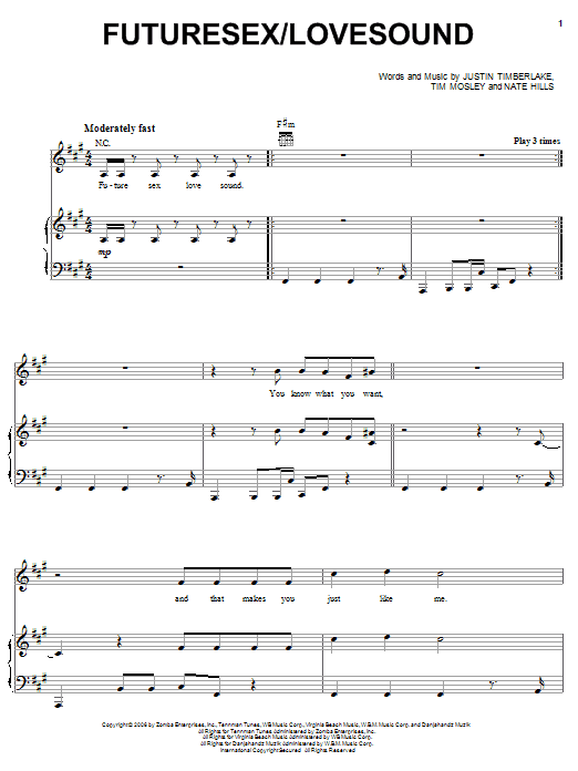 Justin Timberlake FutureSex/Lovesound Sheet Music Notes & Chords for Piano, Vocal & Guitar (Right-Hand Melody) - Download or Print PDF