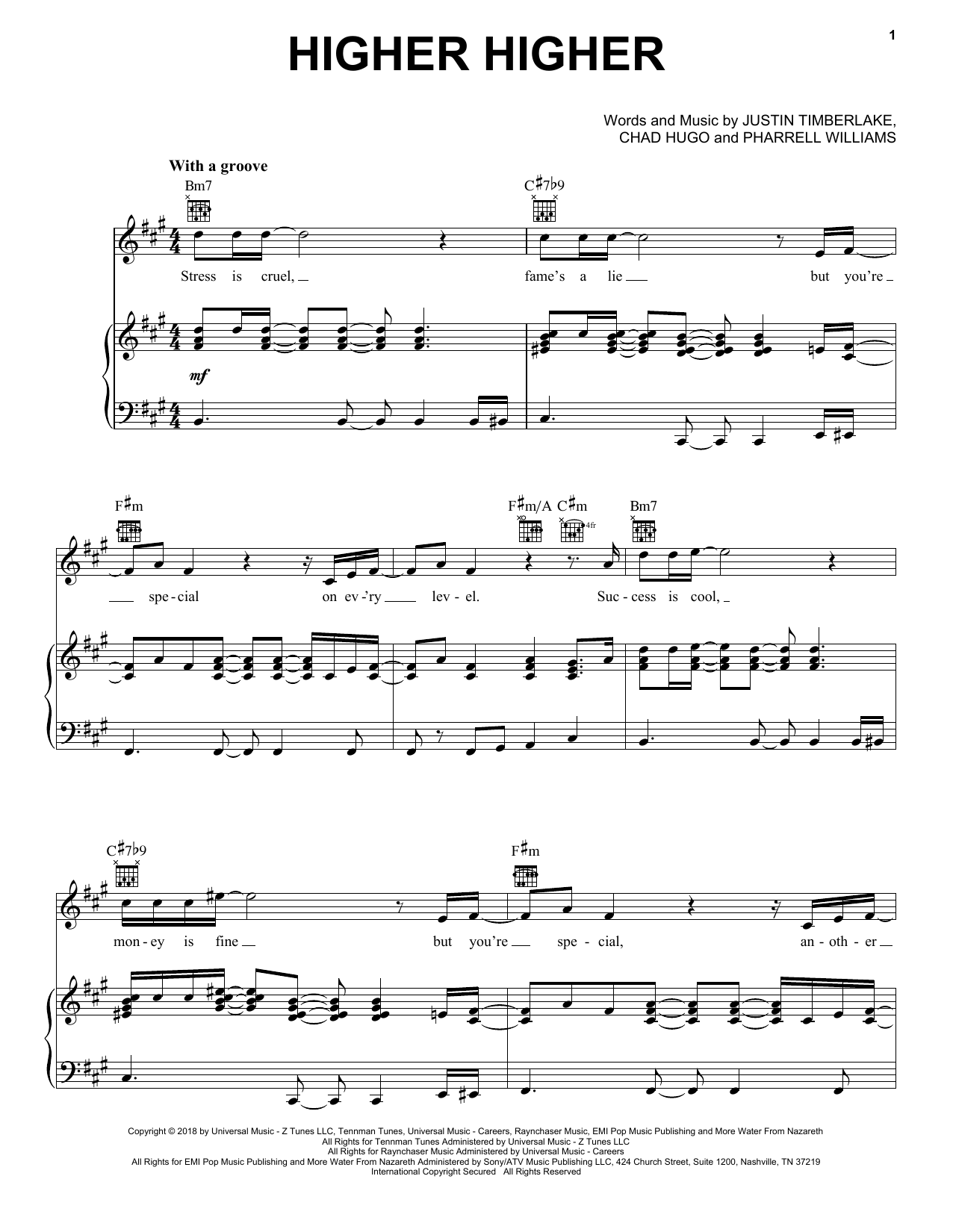 Justin Timberlake Higher Higher Sheet Music Notes & Chords for Piano, Vocal & Guitar (Right-Hand Melody) - Download or Print PDF Justin Timberlake Higher Higher Sheet Music Notes & Chords for Piano, Vocal & Guitar (Right-Hand Melody) - Download or Print PDF