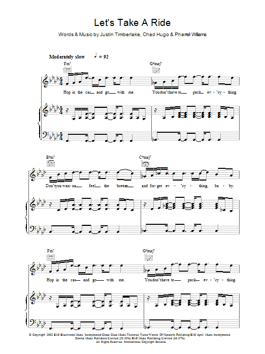 Justin Timberlake Let's Take A Ride Sheet Music Notes & Chords for Piano, Vocal & Guitar - Download or Print PDF