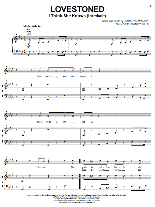 Justin Timberlake Lovestoned (I Think She Knows Interlude) Sheet Music Notes & Chords for Piano, Vocal & Guitar (Right-Hand Melody) - Download or Print PDF