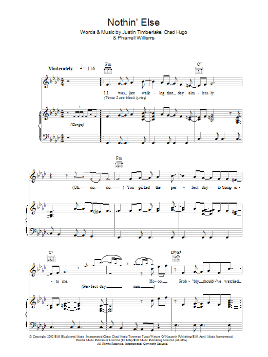 Justin Timberlake Nothin' Else Sheet Music Notes & Chords for Piano, Vocal & Guitar (Right-Hand Melody) - Download or Print PDF