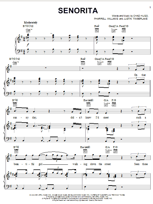 Justin Timberlake Señorita Sheet Music Notes & Chords for Piano, Vocal & Guitar (Right-Hand Melody) - Download or Print PDF