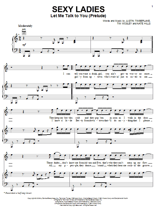 Justin Timberlake Sexy Ladies (Let Me Talk To You Prelude) Sheet Music Notes & Chords for Piano, Vocal & Guitar (Right-Hand Melody) - Download or Print PDF