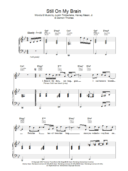 Justin Timberlake Still On My Brain Sheet Music Notes & Chords for Piano, Vocal & Guitar (Right-Hand Melody) - Download or Print PDF