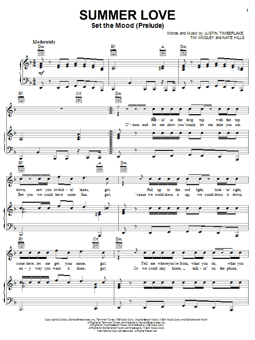 Justin Timberlake Summer Love (Set The Mood Prelude) Sheet Music Notes & Chords for Easy Piano - Download or Print PDF