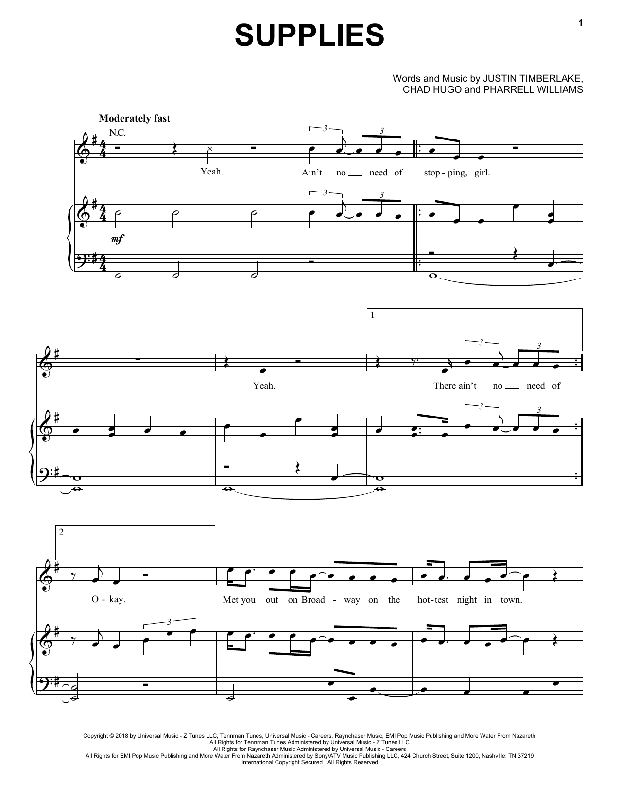 Justin Timberlake Supplies Sheet Music Notes & Chords for Piano, Vocal & Guitar (Right-Hand Melody) - Download or Print PDF