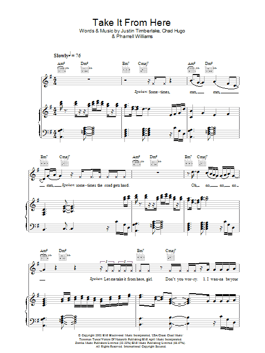 Justin Timberlake Take It From Here Sheet Music Notes & Chords for Piano, Vocal & Guitar (Right-Hand Melody) - Download or Print PDF