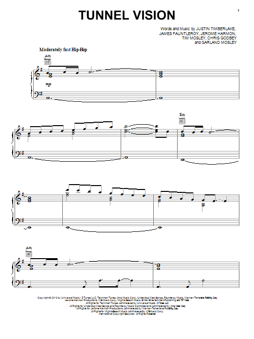 Justin Timberlake Tunnel Vision Sheet Music Notes & Chords for Piano, Vocal & Guitar (Right-Hand Melody) - Download or Print PDF