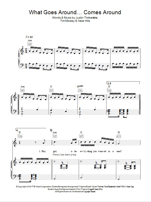 Justin Timberlake What Goes Around ... Comes Around Interlude Sheet Music Notes & Chords for Piano, Vocal & Guitar - Download or Print PDF