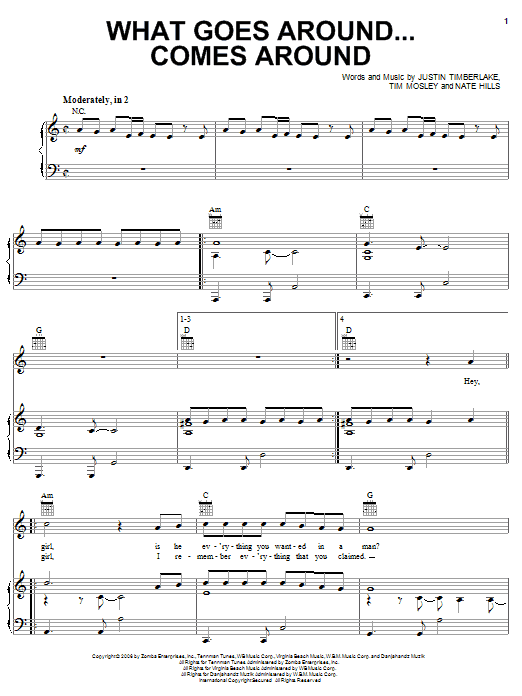 Justin Timberlake What Goes Around...Comes Around Interlude Sheet Music Notes & Chords for Piano, Vocal & Guitar (Right-Hand Melody) - Download or Print PDF