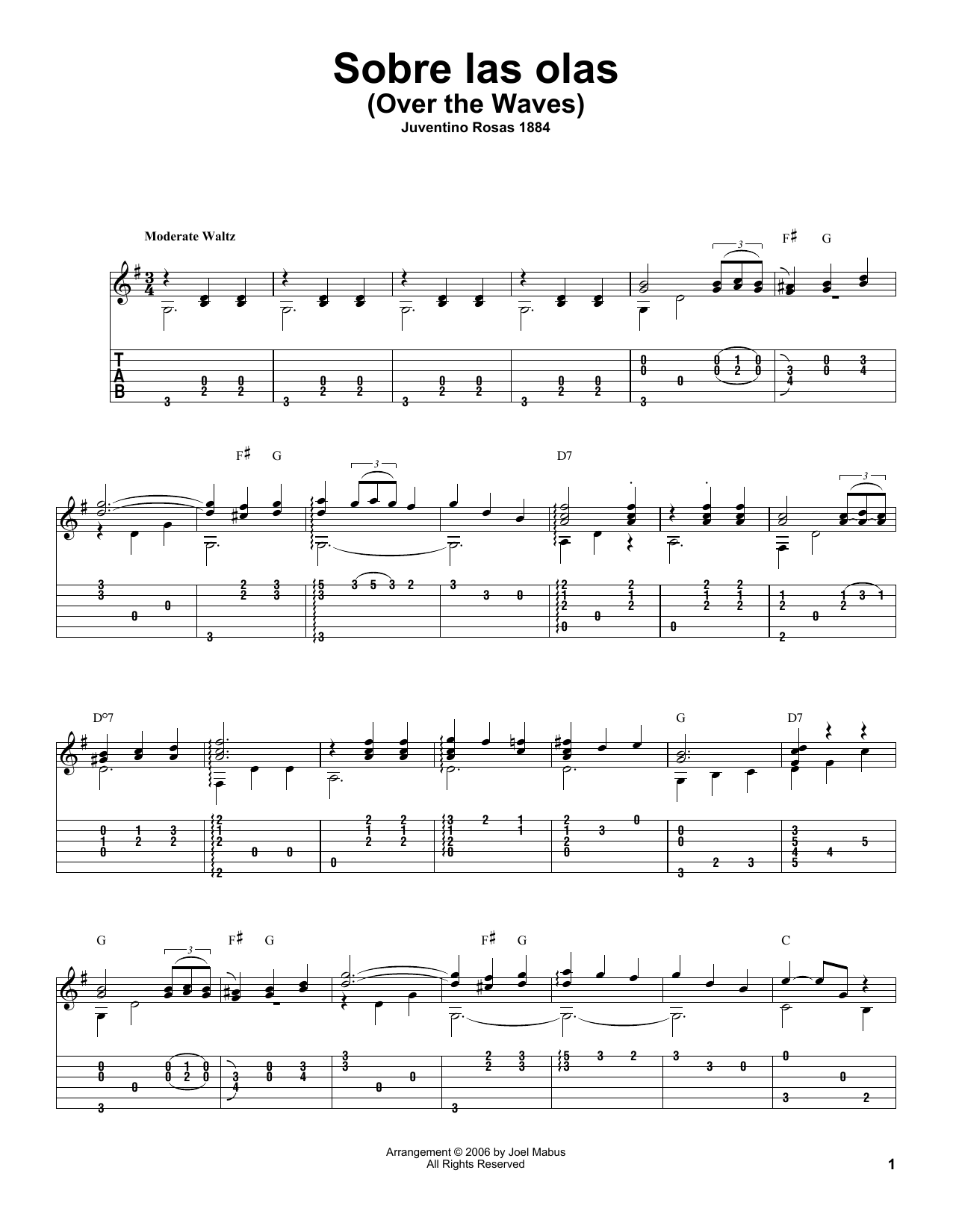 Juventino Rosas Over The Waves (arr. Joel Mabus) Sheet Music Notes & Chords for Solo Guitar - Download or Print PDF