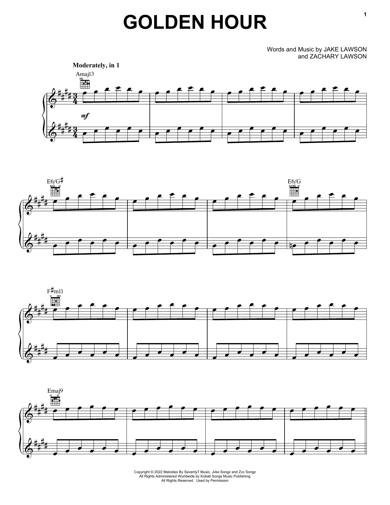 JVKE Golden Hour Sheet Music Notes & Chords for Piano, Vocal & Guitar Chords (Right-Hand Melody) - Download or Print PDF