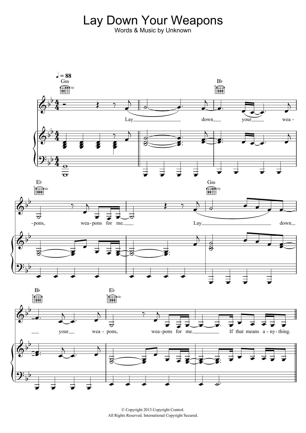 K Koke Lay Down Your Weapons (featuring Rita Ora) Sheet Music Notes & Chords for Piano, Vocal & Guitar (Right-Hand Melody) - Download or Print PDF