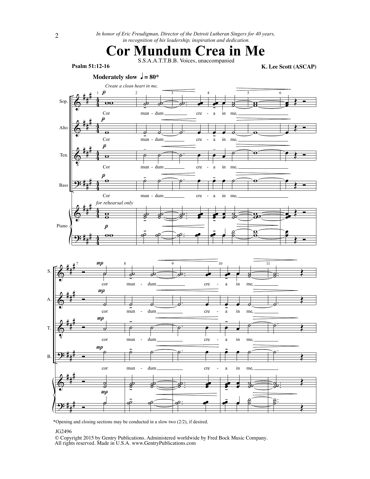 K. Lee Scott Cor Mundum Crea In Me Sheet Music Notes & Chords for SATB Choir - Download or Print PDF