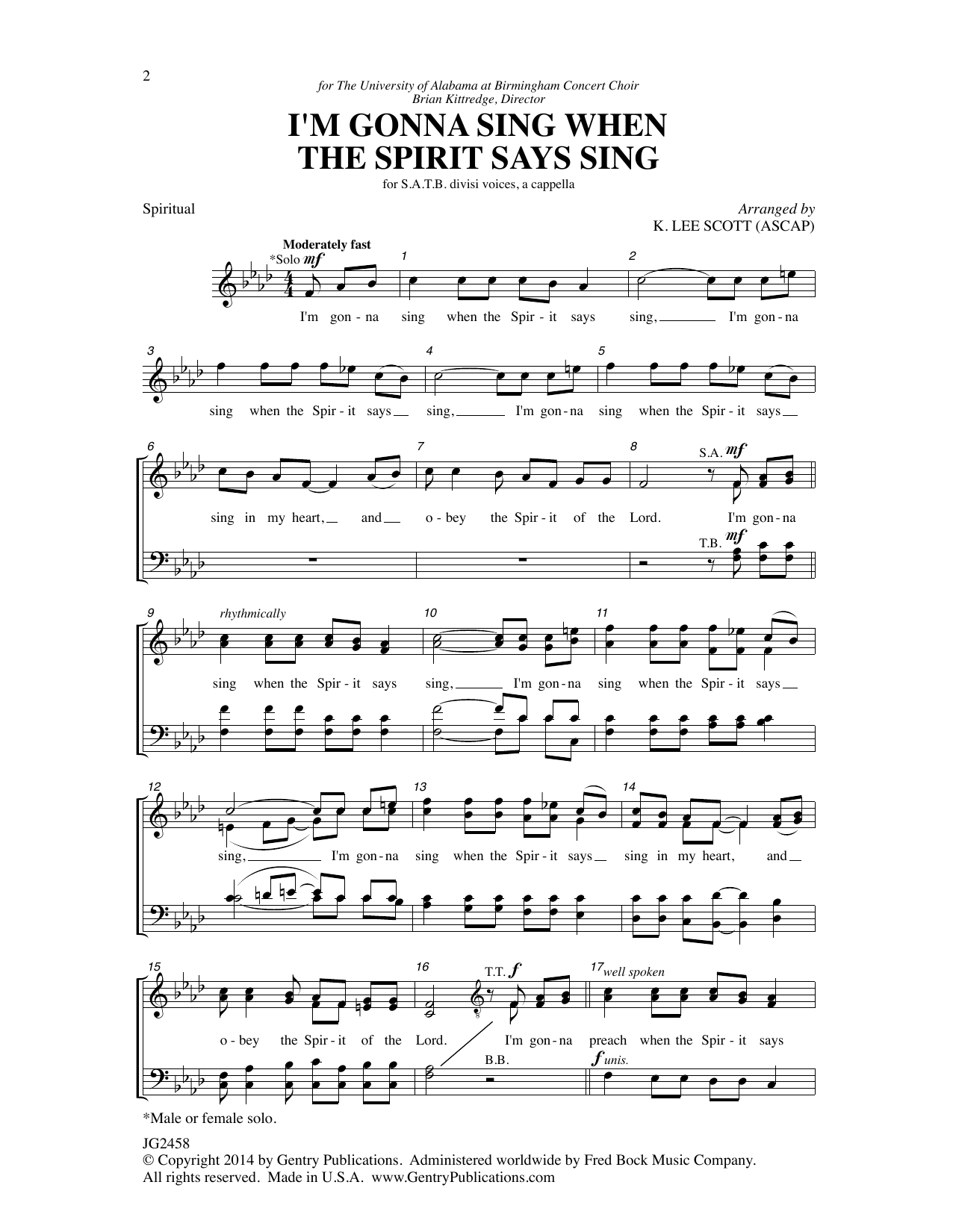 K. Lee Scott I'm Gonna Sing When the Spirit Says Sing Sheet Music Notes & Chords for Choral - Download or Print PDF