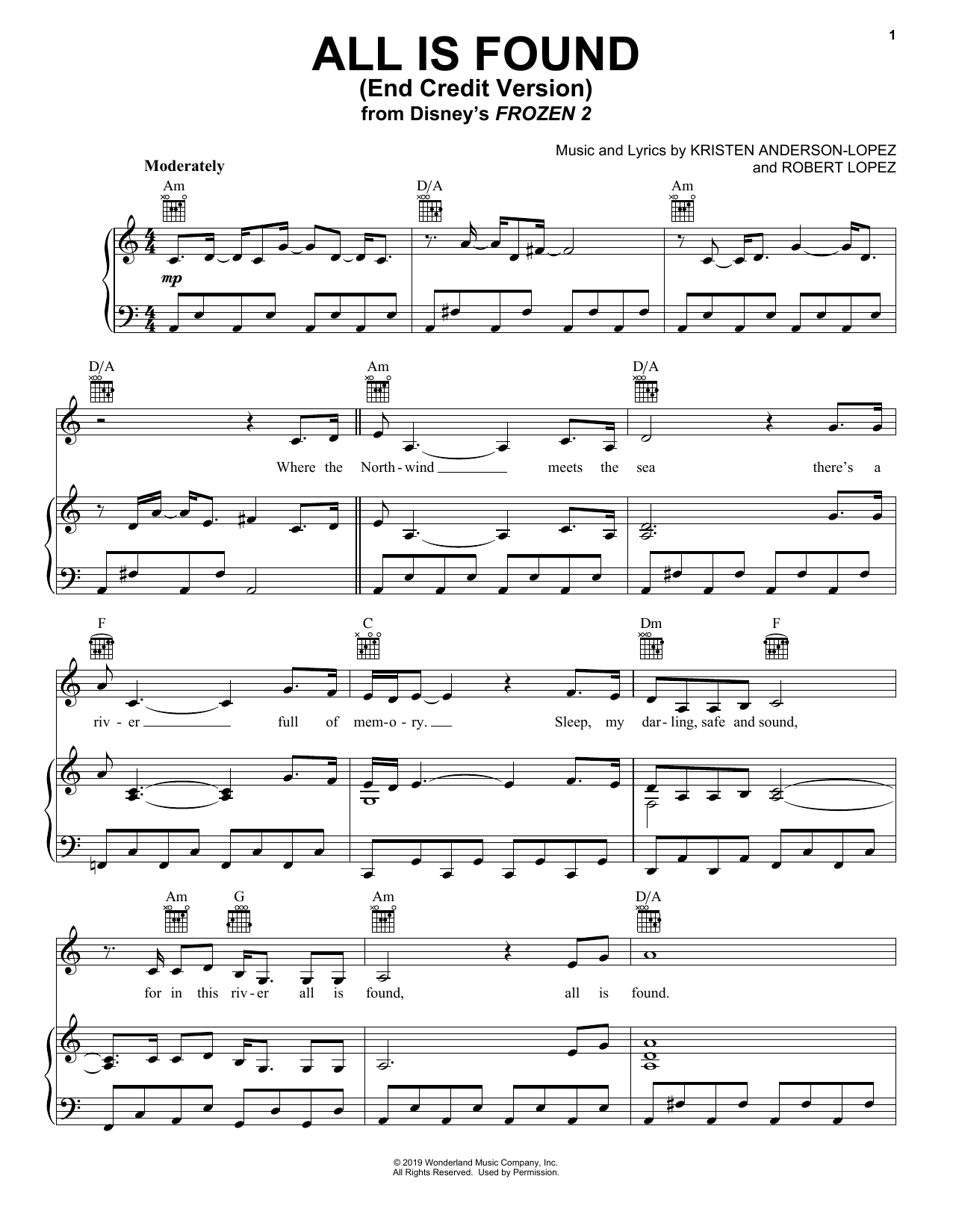 Kacey Musgraves All Is Found (from Disney's Frozen 2) (End Credit Version) Sheet Music Notes & Chords for Piano, Vocal & Guitar (Right-Hand Melody) - Download or Print PDF