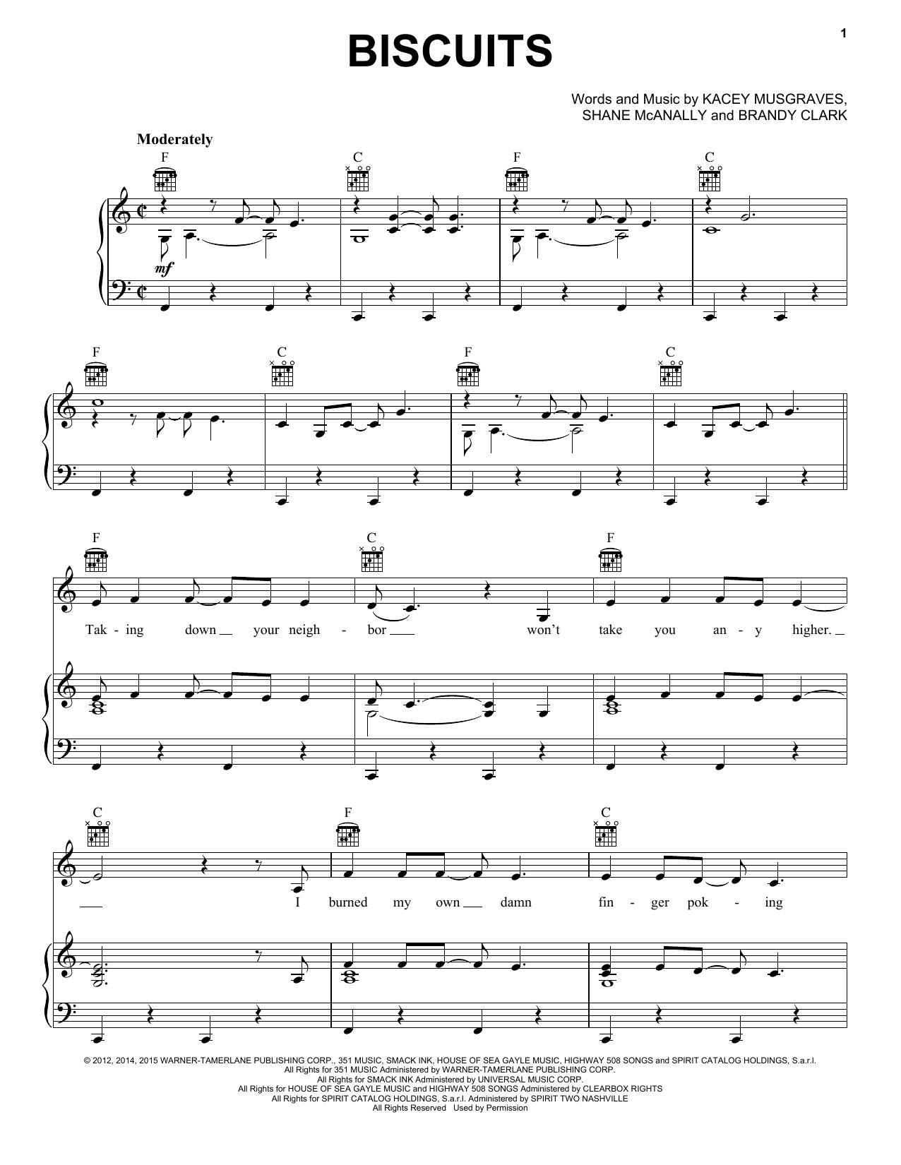 Kacey Musgraves Biscuits Sheet Music Notes & Chords for Piano, Vocal & Guitar (Right-Hand Melody) - Download or Print PDF