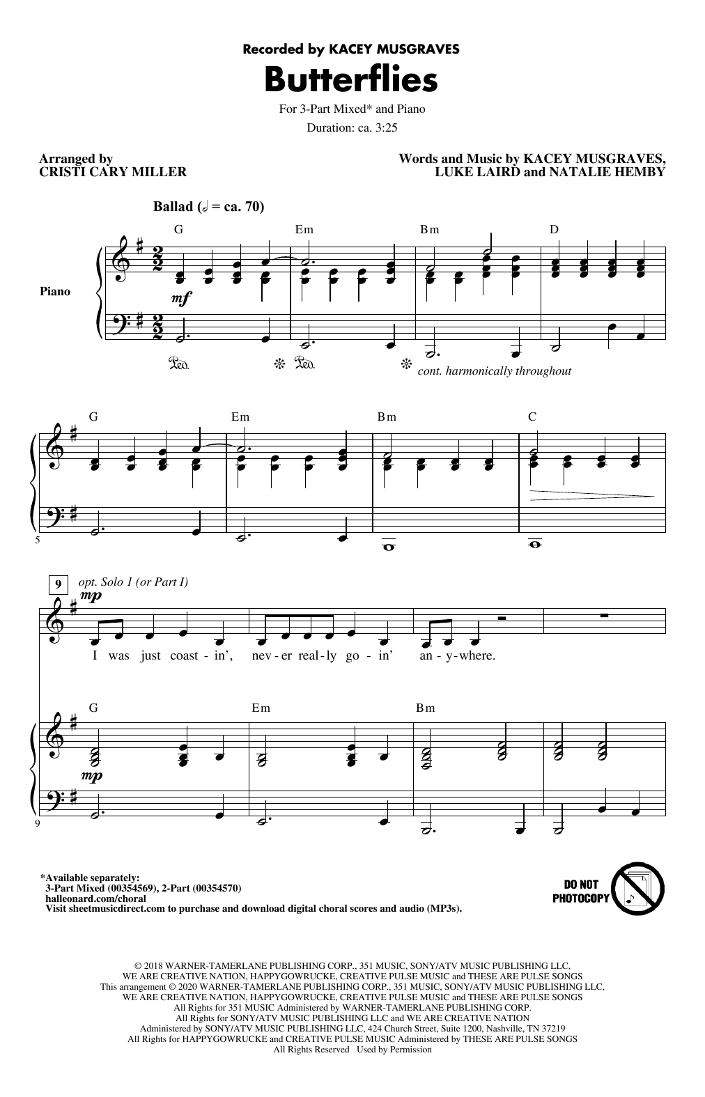 Kacey Musgraves Butterflies (arr. Cristi Cary Miller) Sheet Music Notes & Chords for 2-Part Choir - Download or Print PDF