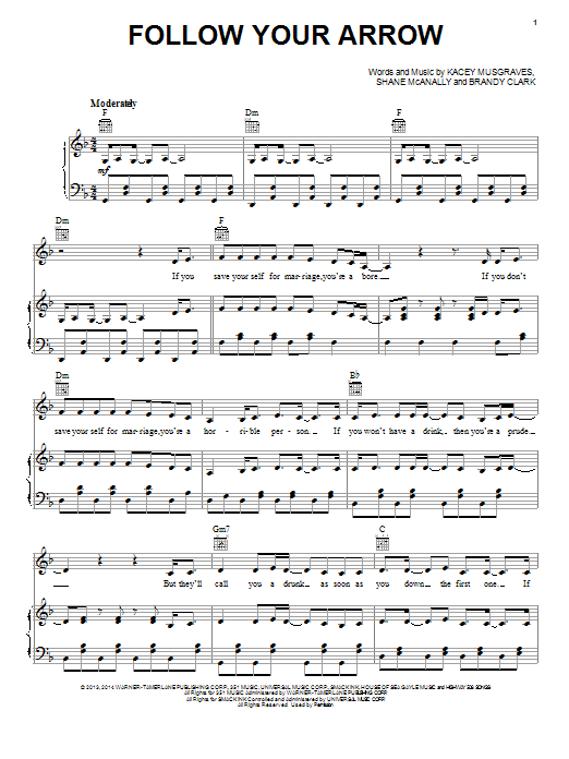 Kacey Musgraves Follow Your Arrow Sheet Music Notes & Chords for Lyrics & Chords - Download or Print PDF