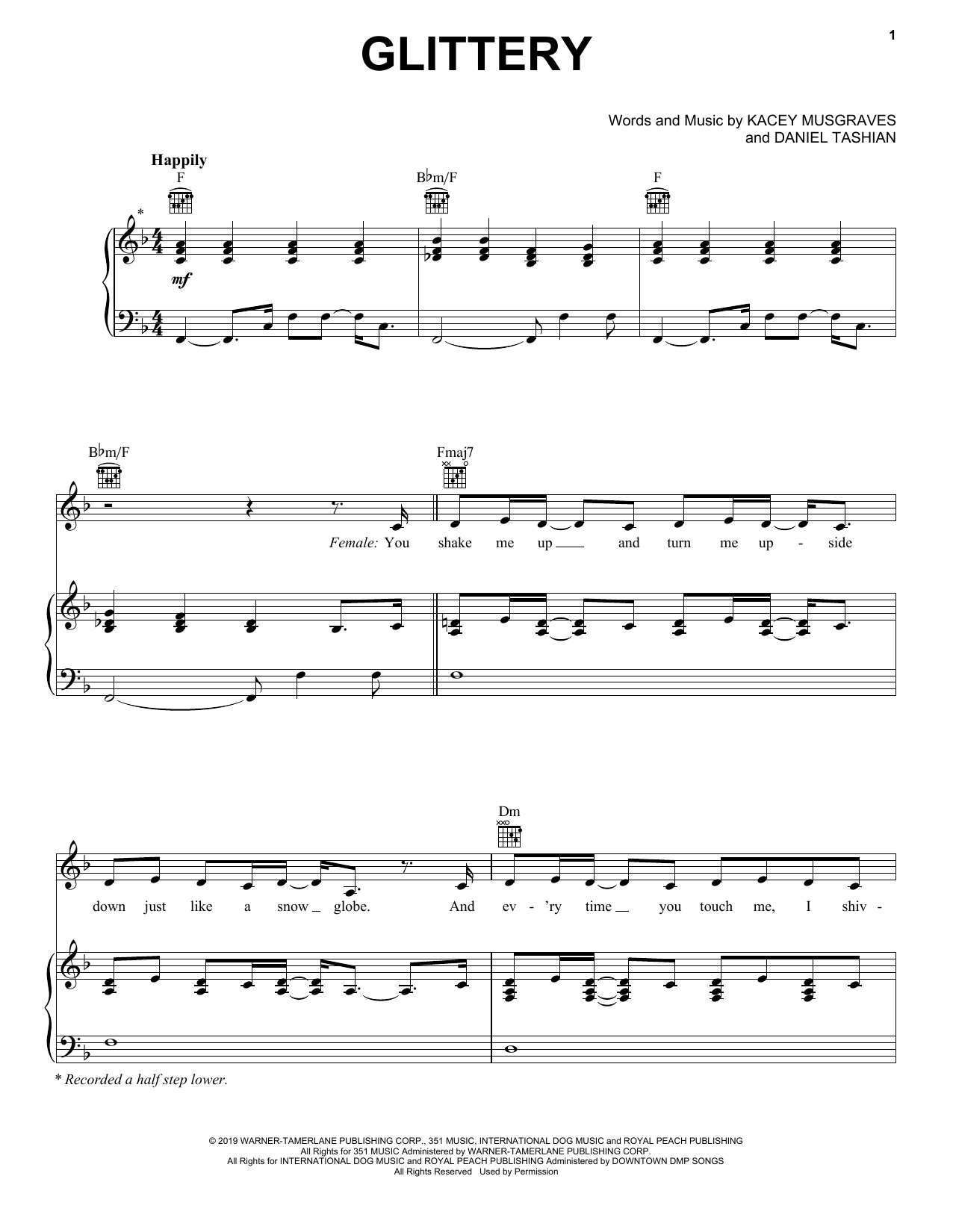 Kacey Musgraves Glittery (feat. Troye Sivan) Sheet Music Notes & Chords for Piano, Vocal & Guitar (Right-Hand Melody) - Download or Print PDF