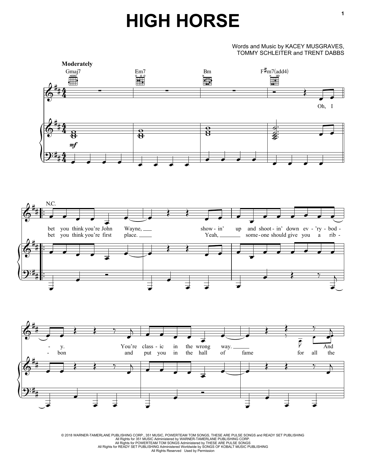 Kacey Musgraves High Horse Sheet Music Notes & Chords for Easy Piano - Download or Print PDF