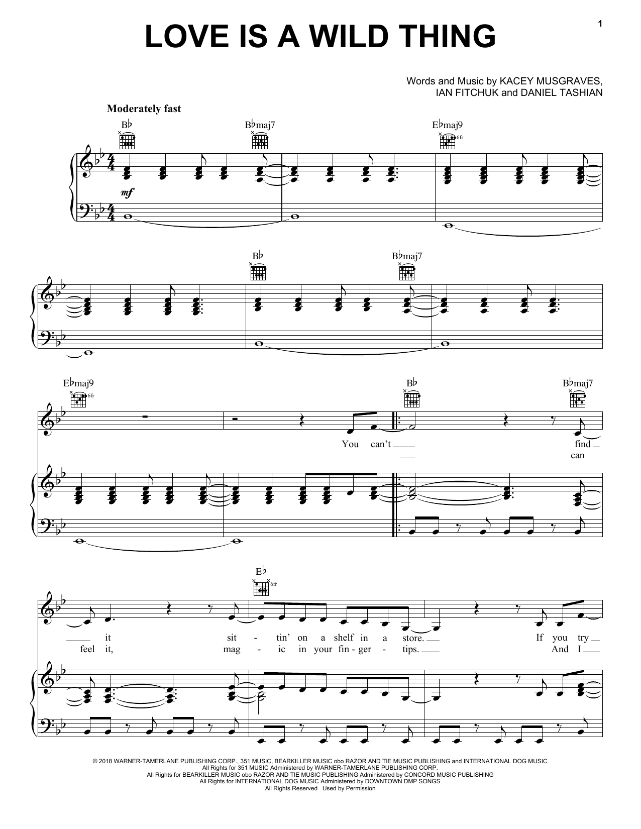 Kacey Musgraves Love Is A Wild Thing Sheet Music Notes & Chords for Easy Piano - Download or Print PDF