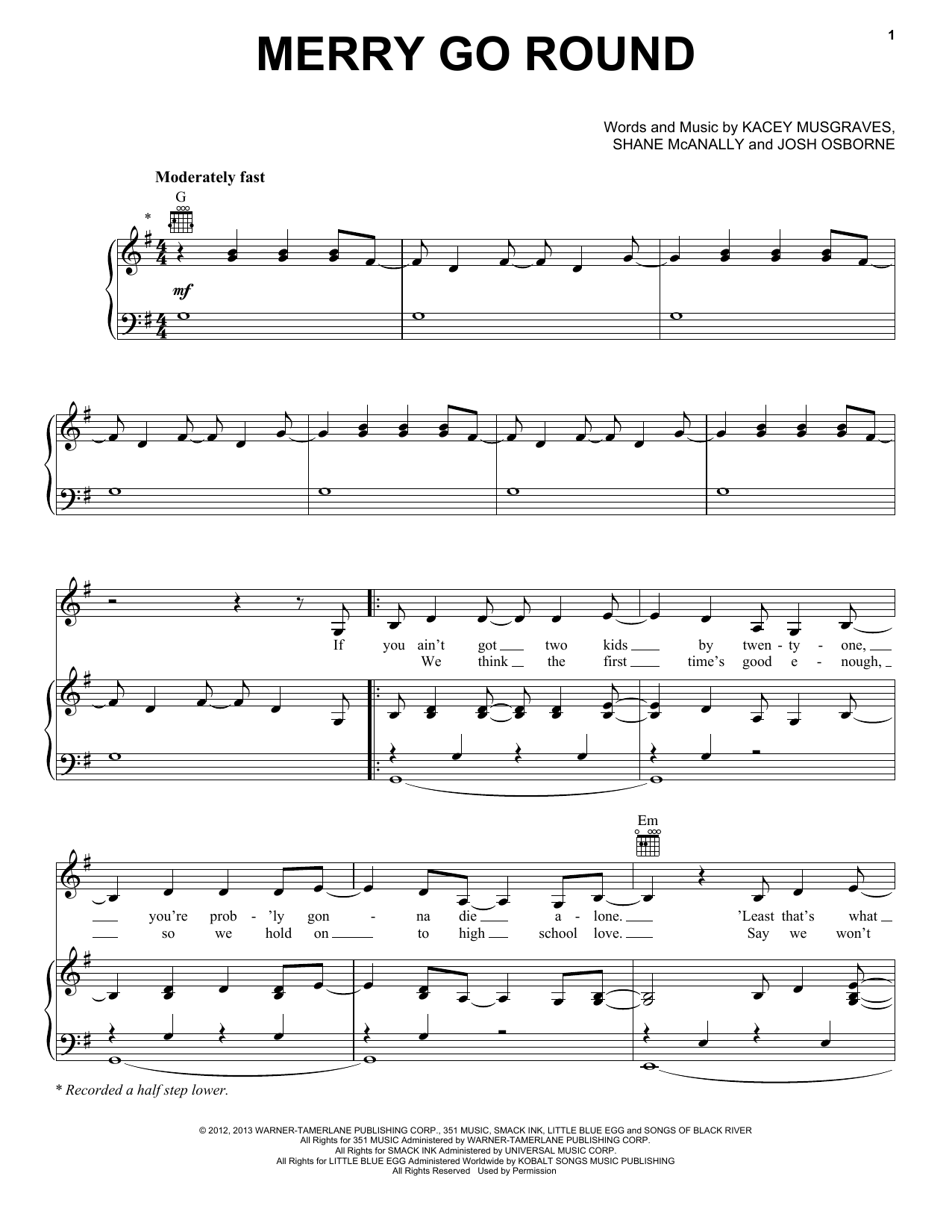 Kacey Musgraves Merry Go Round Sheet Music Notes & Chords for Lyrics & Chords - Download or Print PDF