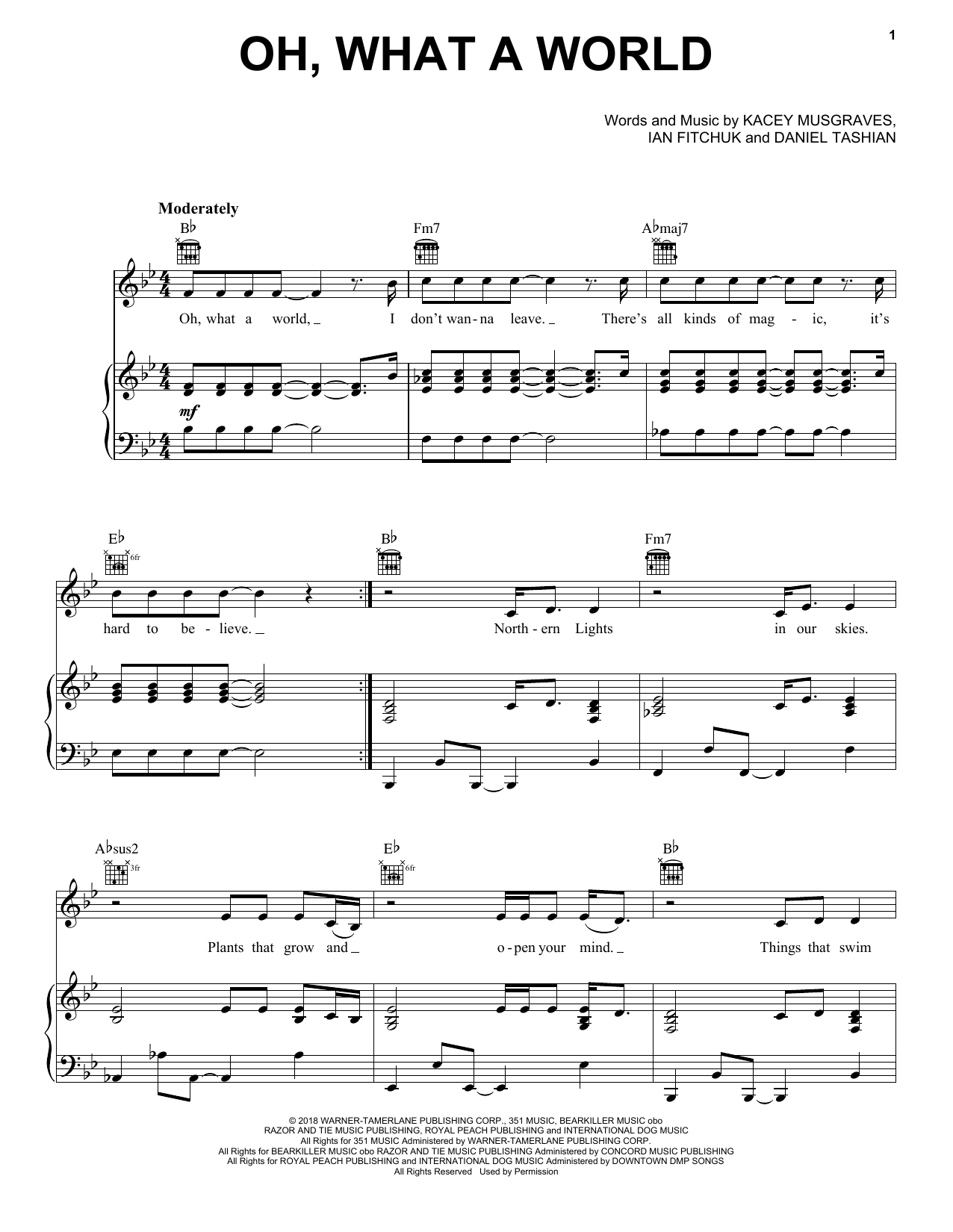 Kacey Musgraves Oh, What A World Sheet Music Notes & Chords for Piano, Vocal & Guitar (Right-Hand Melody) - Download or Print PDF