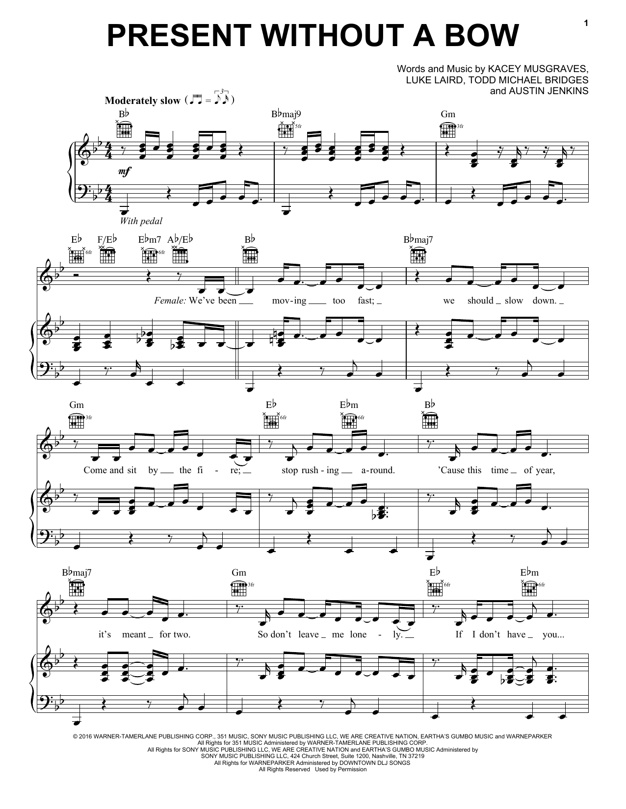 Kacey Musgraves Present Without A Bow (feat. Leon Bridges) Sheet Music Notes & Chords for Piano, Vocal & Guitar (Right-Hand Melody) - Download or Print PDF
