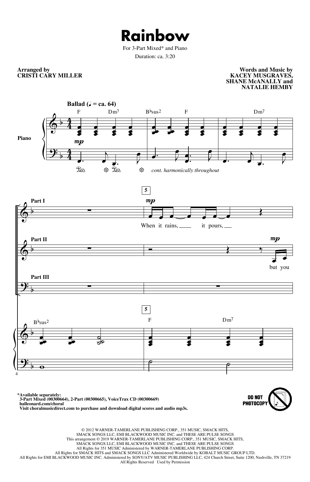 Kacey Musgraves Rainbow (arr. Cristi Cary Miller) Sheet Music Notes & Chords for 2-Part Choir - Download or Print PDF