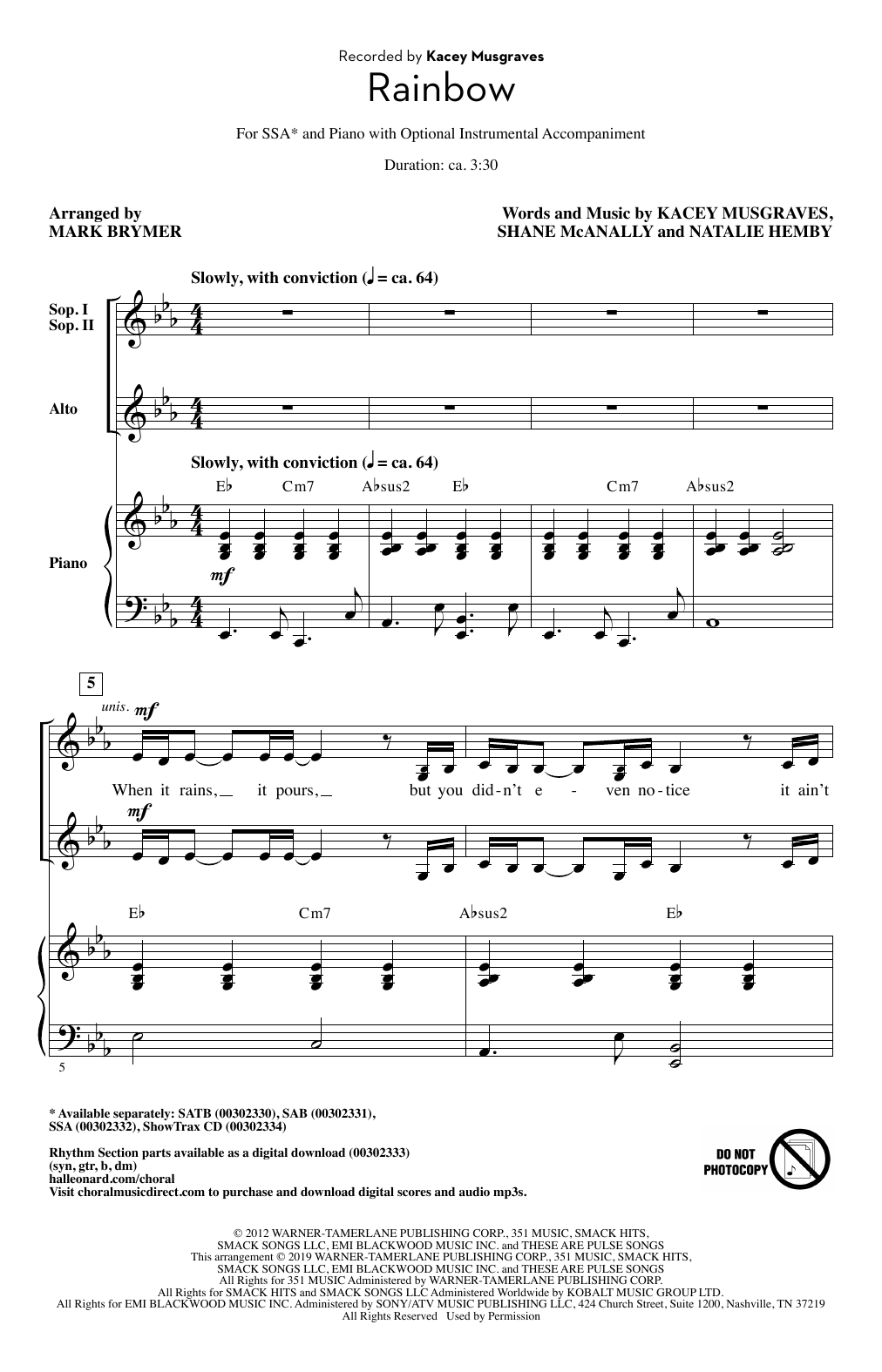 Kacey Musgraves Rainbow (arr. Mark Brymer) Sheet Music Notes & Chords for SAB Choir - Download or Print PDF
