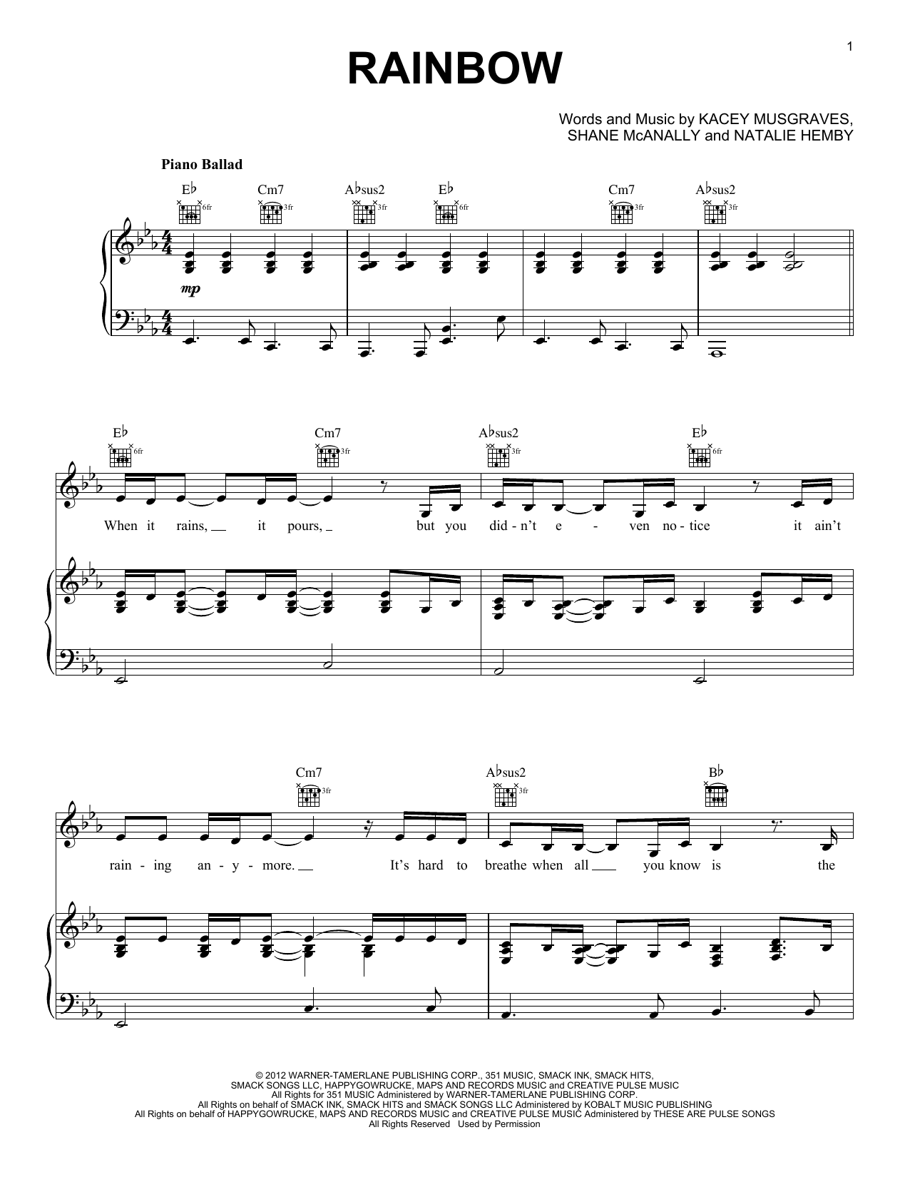 Kacey Musgraves Rainbow Sheet Music Notes & Chords for Piano Solo - Download or Print PDF