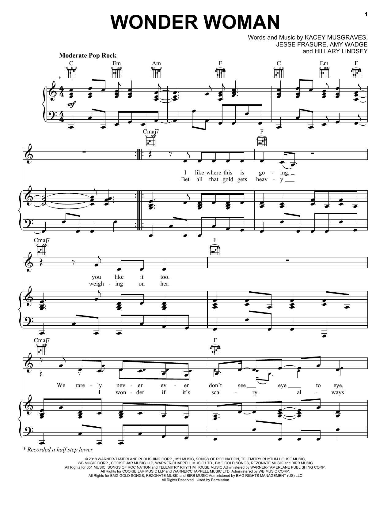 Kacey Musgraves Wonder Woman Sheet Music Notes & Chords for Easy Piano - Download or Print PDF