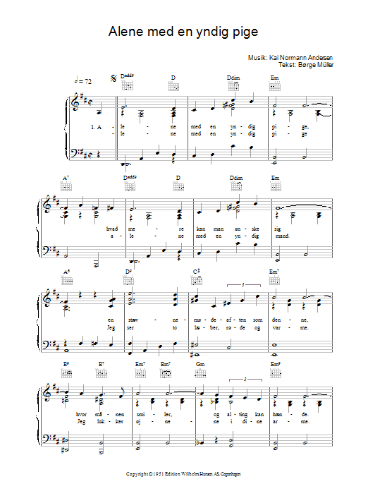 Kai Normann Andersen Alene Med En Yndig Pige Sheet Music Notes & Chords for Melody Line, Lyrics & Chords - Download or Print PDF