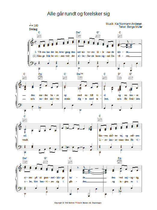 Kai Normann Andersen Alle Går Rundt Og Forelsker Sig Sheet Music Notes & Chords for Piano, Vocal & Guitar (Right-Hand Melody) - Download or Print PDF