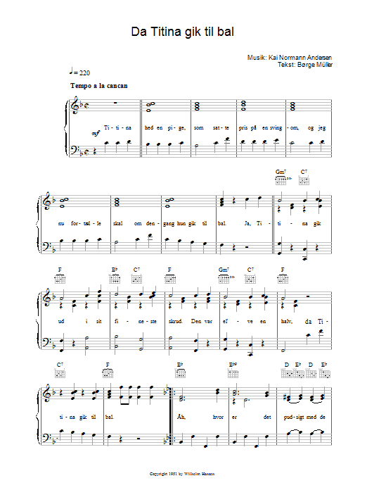 Kai Normann Andersen Da Titina Gik Til Bal Sheet Music Notes & Chords for Melody Line, Lyrics & Chords - Download or Print PDF