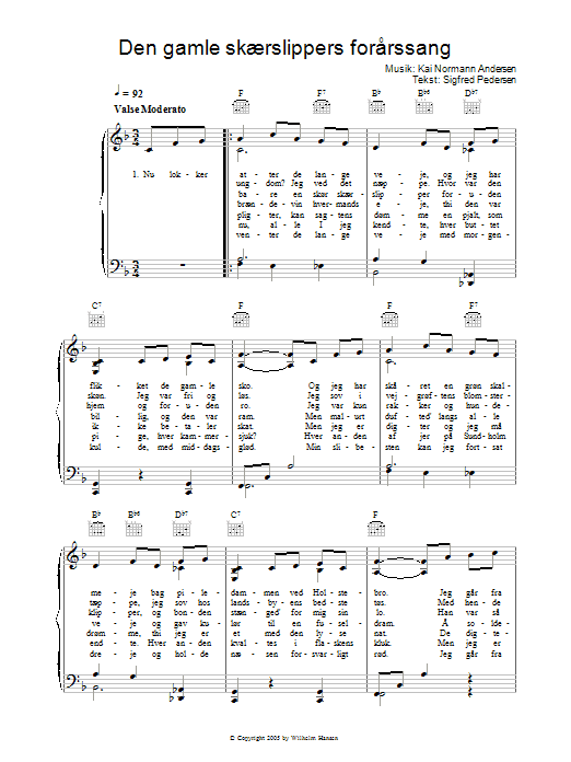 Kai Normann Andersen Den Gamle Skærslippers Forårssang Sheet Music Notes & Chords for Piano, Vocal & Guitar (Right-Hand Melody) - Download or Print PDF