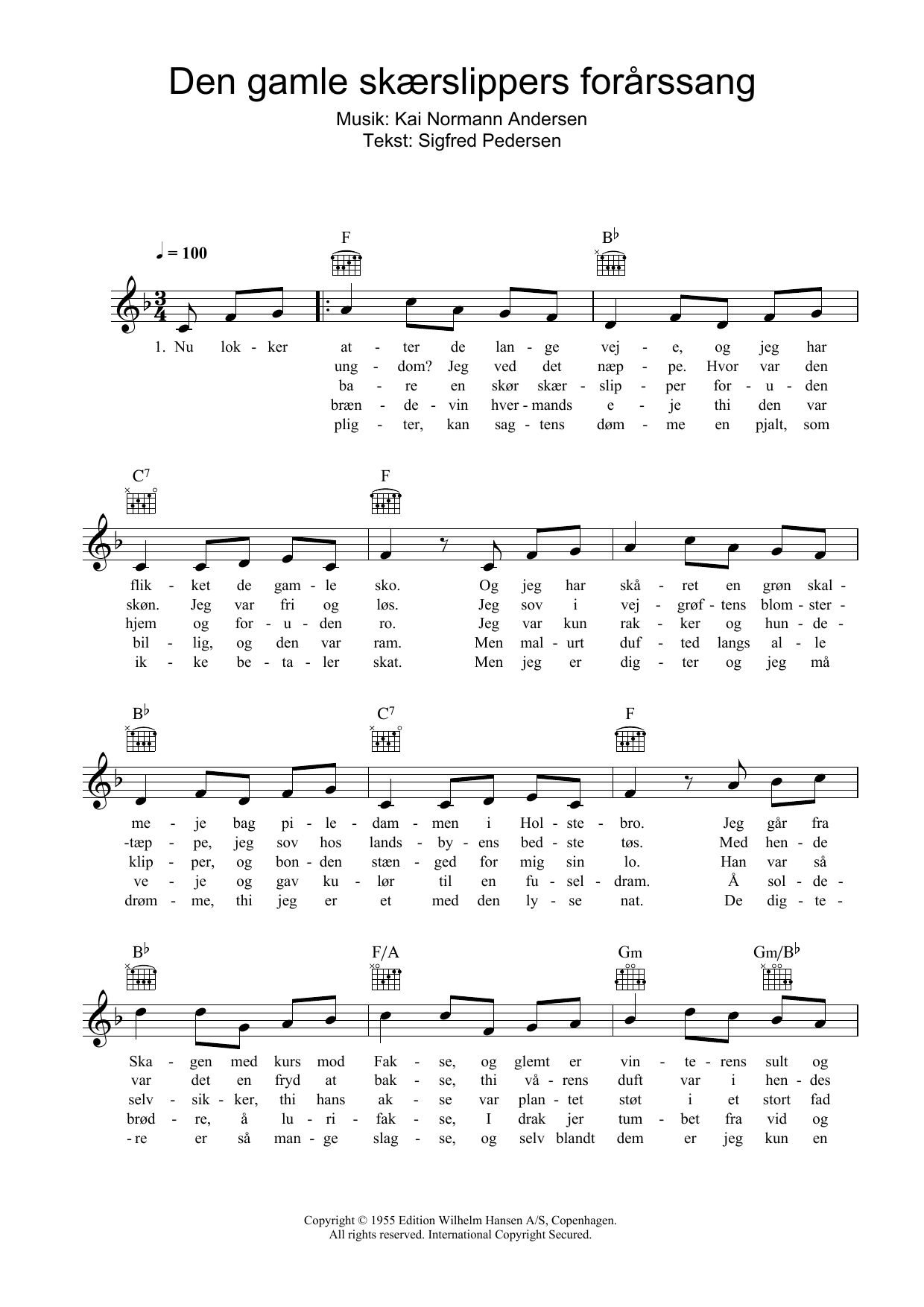 Kai Normann Andersen Den Gamle Skaerslippers Fararssang Sheet Music Notes & Chords for Melody Line, Lyrics & Chords - Download or Print PDF