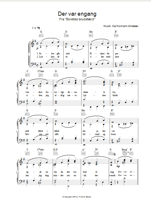 Kai Normann Andersen Der Var Engang Sheet Music Notes & Chords for Melody Line, Lyrics & Chords - Download or Print PDF