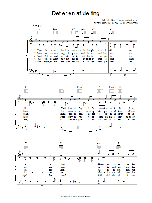 Kai Normann Andersen Det Er En Af De Ting Sheet Music Notes & Chords for Piano, Vocal & Guitar (Right-Hand Melody) - Download or Print PDF