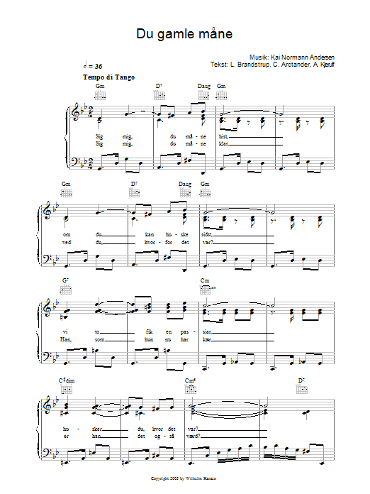 Kai Normann Andersen Du Gamle Mane Sheet Music Notes & Chords for Melody Line, Lyrics & Chords - Download or Print PDF