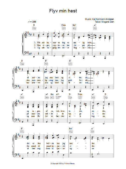 Kai Normann Andersen Flyv Min Hest Sheet Music Notes & Chords for Piano, Vocal & Guitar (Right-Hand Melody) - Download or Print PDF