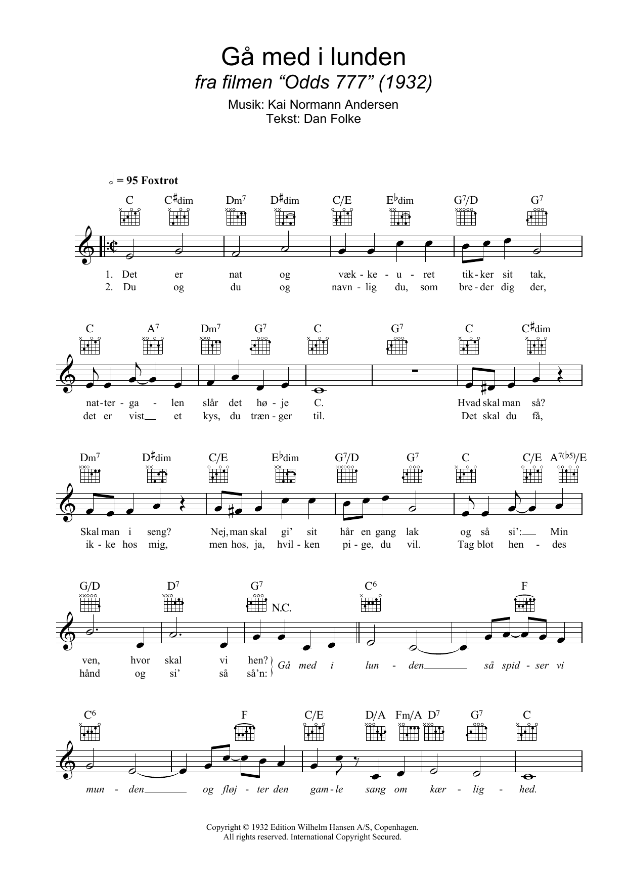 Kai Normann Andersen Gå Med I Lunden Sheet Music Notes & Chords for Melody Line, Lyrics & Chords - Download or Print PDF