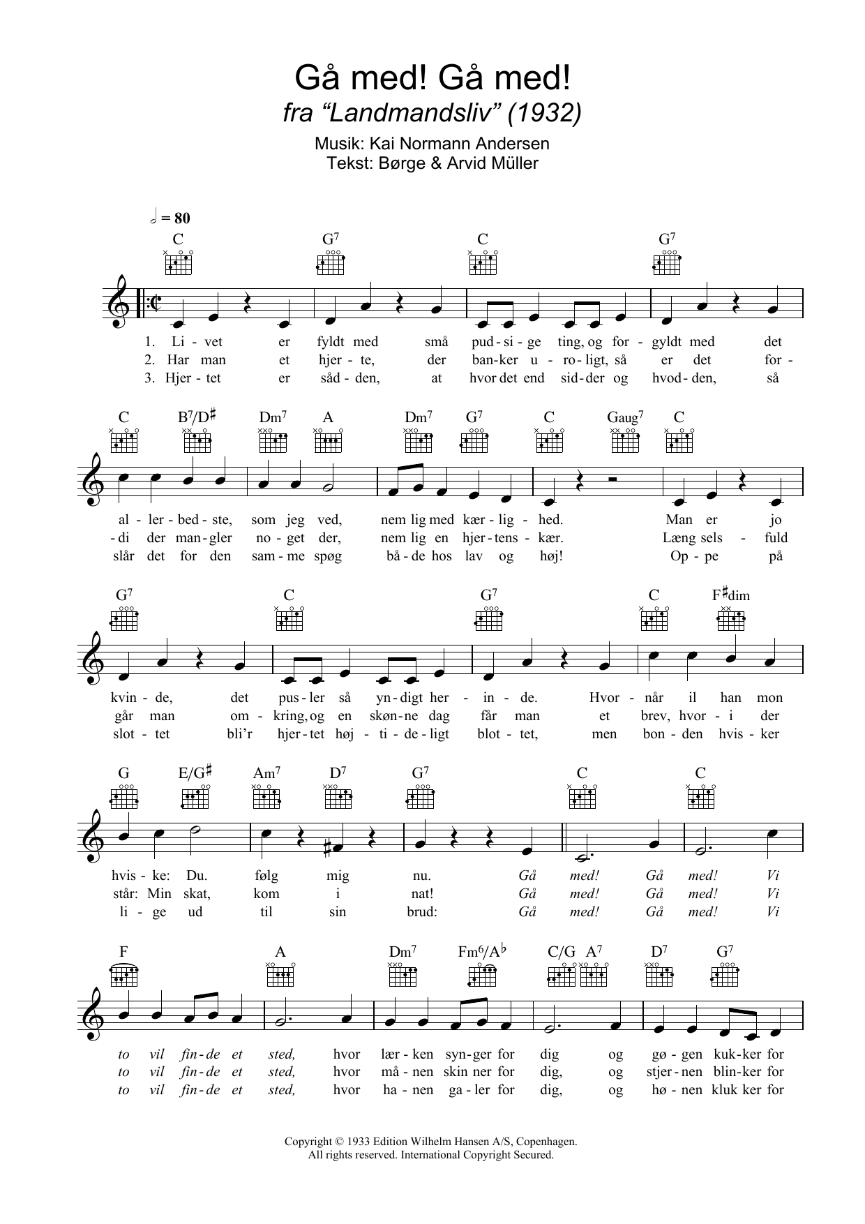 Kai Normann Andersen Gå Med! Gå Med! Sheet Music Notes & Chords for Melody Line, Lyrics & Chords - Download or Print PDF