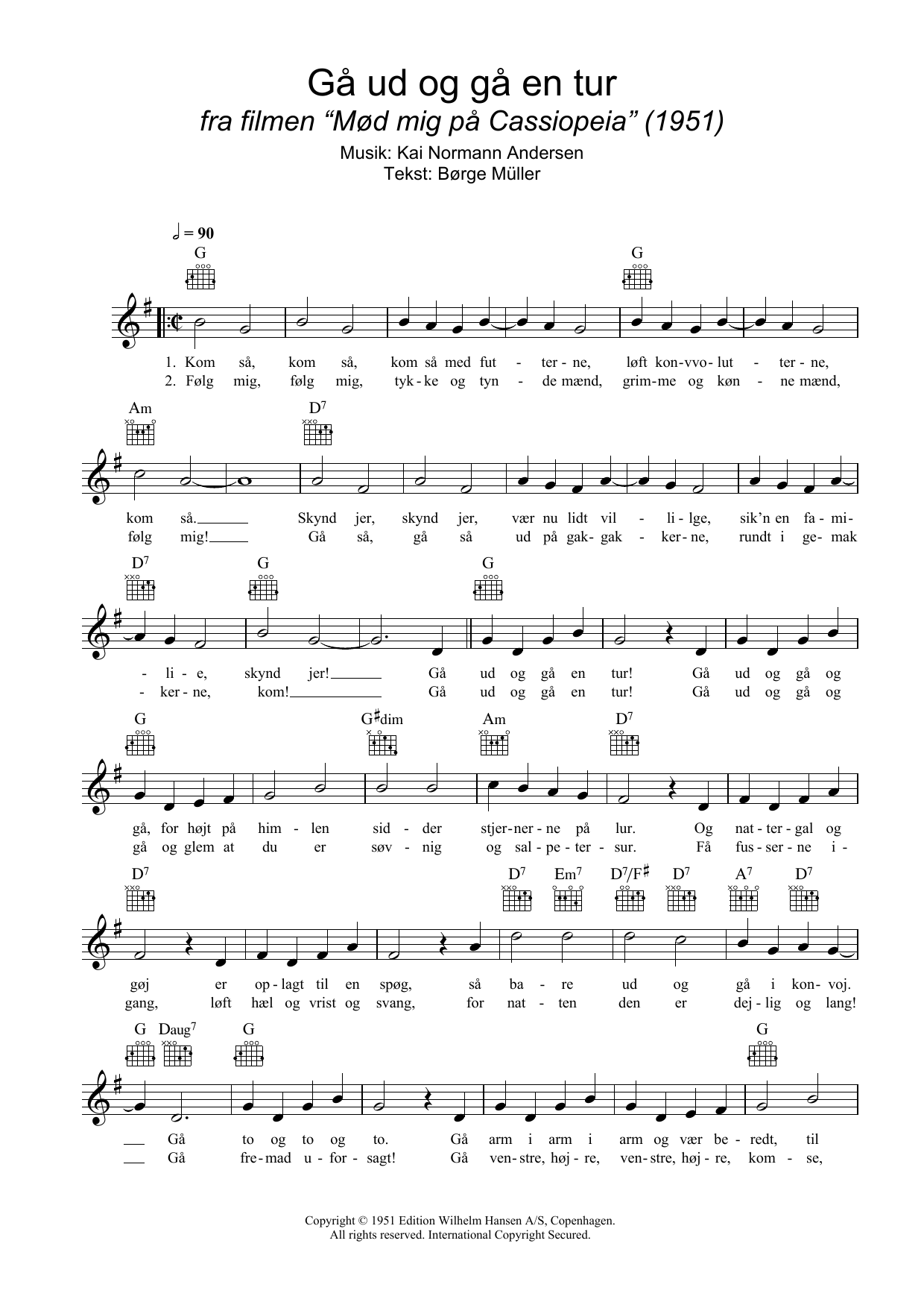 Kai Normann Andersen Gå Ud Og Gå En Tur Sheet Music Notes & Chords for Melody Line, Lyrics & Chords - Download or Print PDF