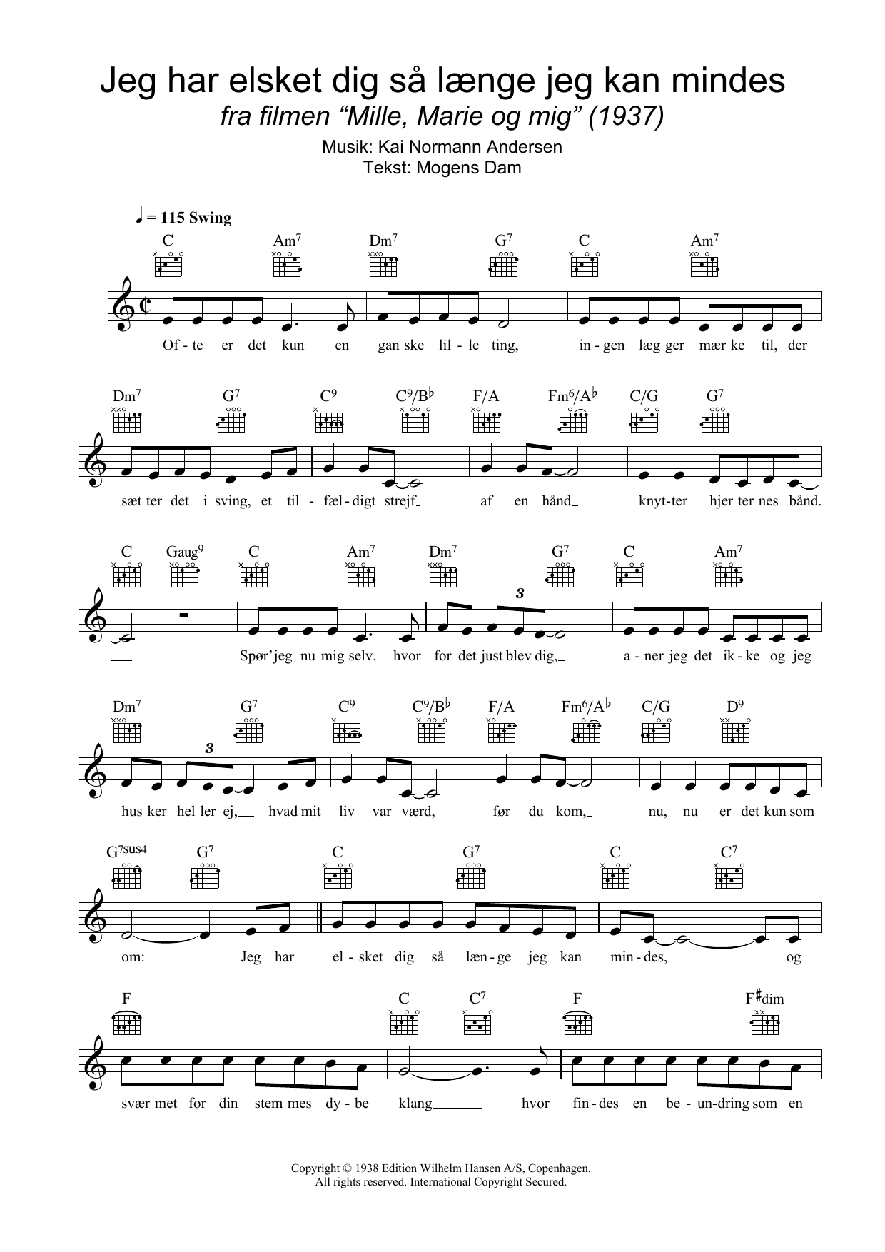 Kai Normann Andersen Jeg Har Elsket Dig Så Længe Jeg Kan Mindes Sheet Music Notes & Chords for Melody Line, Lyrics & Chords - Download or Print PDF